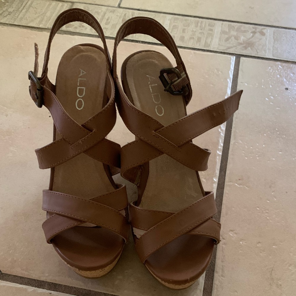 Brown Leather Cork Wedges